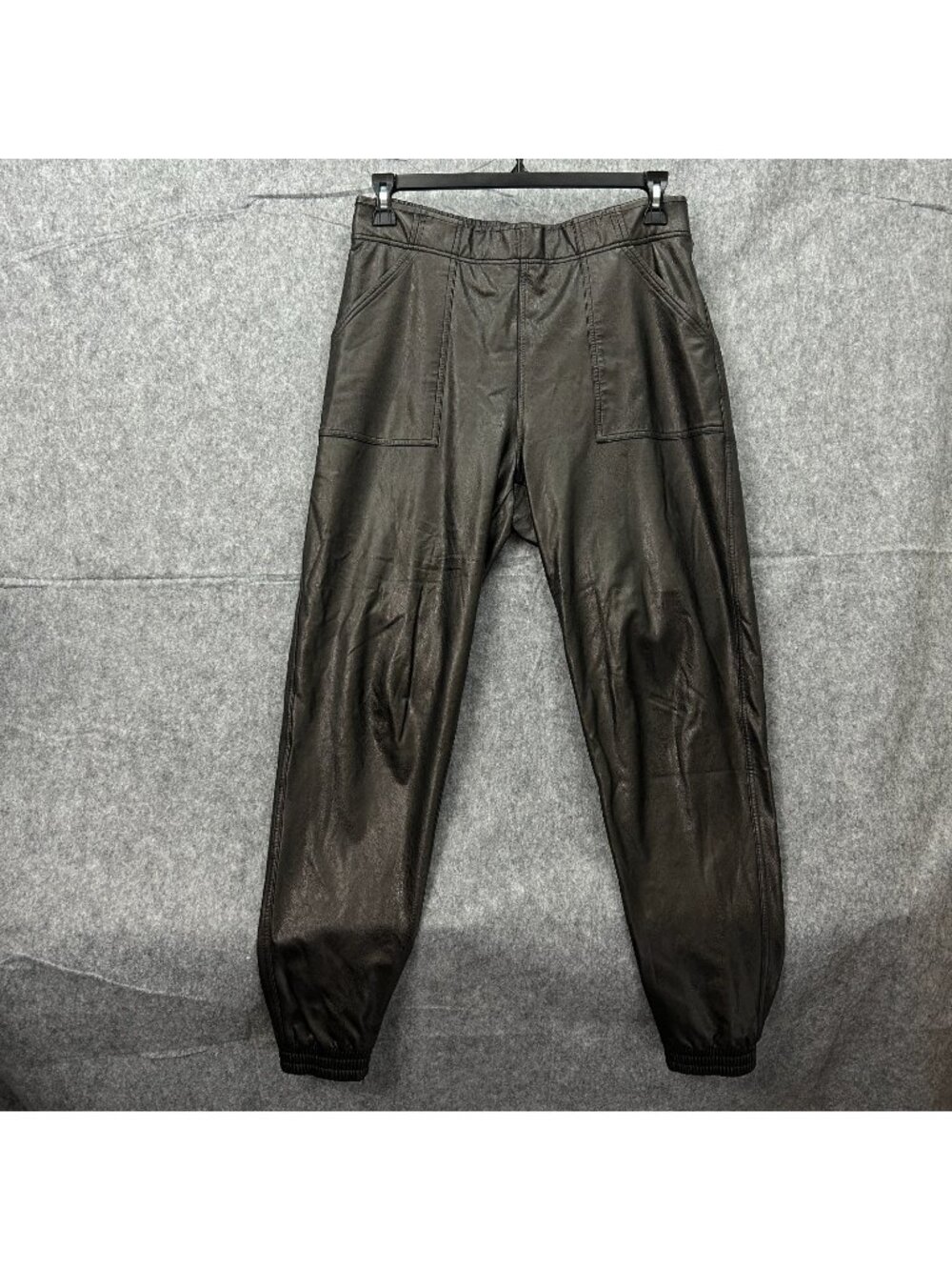 Spanx Pull On Leather Like Jogger Pants Women's Size Large Black Faux Leather